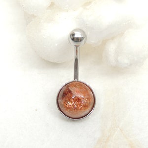 Natural Sunstone Belly Ring 10mm Stone, Gemstone Belly Ring, Navel Rings, Non Dangle Surgical Steel Belly Ring, Body Jewelry