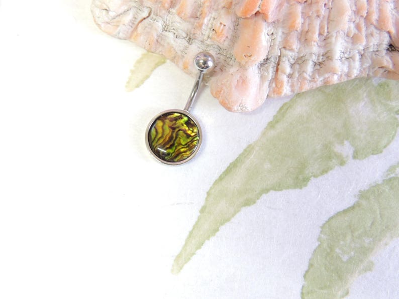 Non Dangle Belly Ring Navel Piercings Simple Belly Ring Shell Belly Ring Abalone Shell Belly Button Ring You Choose Color
