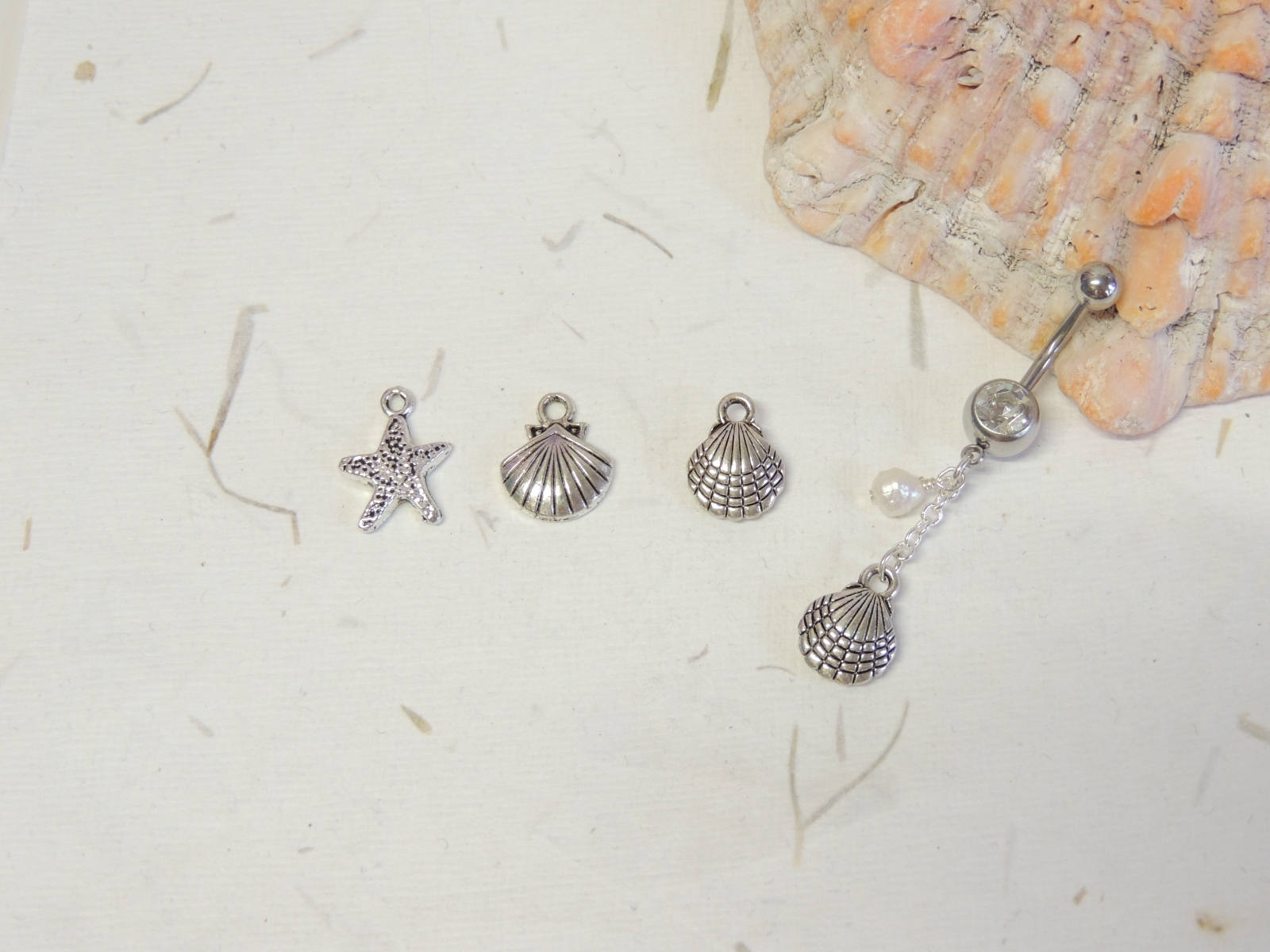 Sea Shell Belly Button Ring With Pearl Dangle You Choose Charm, Dangle ...