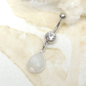Natural Moonstone Teardrop Belly Button Ring, Teardrop Belly Ring, Dangle Belly Ring, Gemstone Belly Ring, Belly Navel Piercing