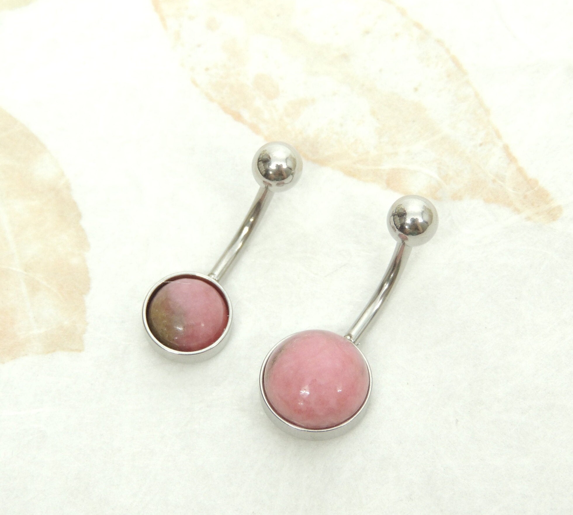 Pink Rhodonite Belly Ring Gemstone Belly Ring Navel Rings Etsy