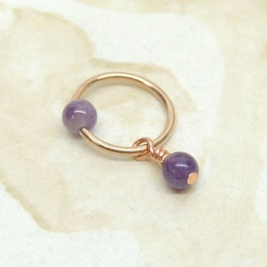 Rose Gold Amethyst Belly Button Ring, Amethyst Bead Cartilage Earring, CBR Captive Bead Rings, Tragus Helix Daith Nose Ring, Rose Gold Hoop