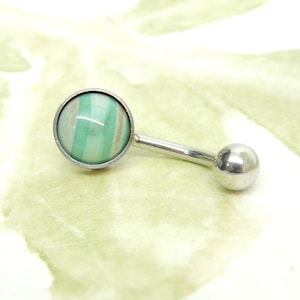 Green Agate Belly Ring, Stone Belly Ring, Simple Non Dangle Belly Navel Ring, Body Jewelry