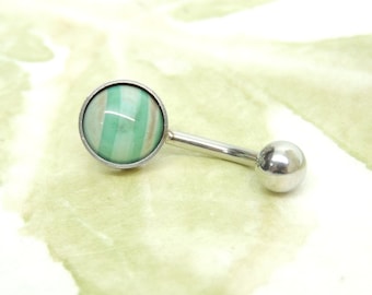 Green Agate Belly Ring, Stone Belly Ring, Simple Non Dangle Belly Navel Ring, Body Jewelry