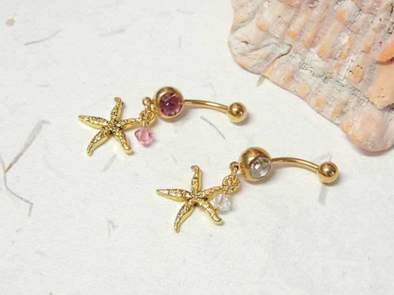 Gold Starfish Belly Button Ring, Dangle Belly Ring, Gold Belly Ring, Starfish Jewelry, Nautical Beach Belly Ring image 7