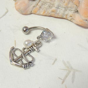 Anchor Belly Button Ring, 14g 16g Reverse Dangle Belly Ring, Belly Button Jewelry, Cute Belly Ring, Nautical Beach Ocean image 2