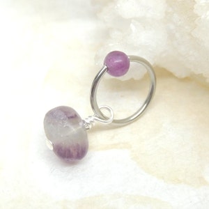Natural Fluorite Hoop Belly Ring You Choose Purple or Green, CBR Captive Bead Ring, Tragus Helix Earring, Cartilage Hoop Earring