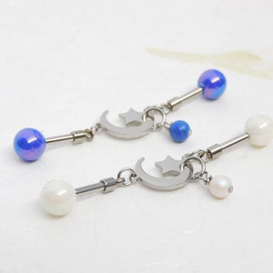 Crescent Moon and Star Industrial Barbell, 14g Solid Steel Barbell, Scaffold Industrial Bar, Upper Ear Cartilage Piercing