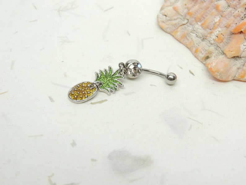 Pineapple Jewelry Dangle Belly Ring Fruit Belly Ring Pineapple Dangle Belly Ring You Choose Barbell Color