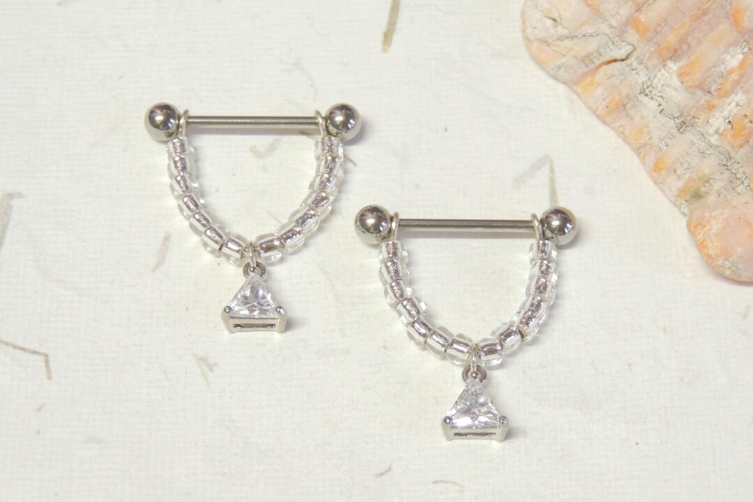 Crystal Nipple Bar, Nipple Shields, 14g Surgical Steel Nipple Bars