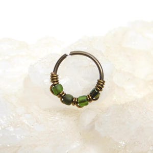 Olive Green Ombre Nose Hoop Ring, Hypoallergenic Niobium Hoop, 20g 8mm 10mm Nose Hoop, Cartilage Hoop Earring, Snug Fitting Nose Ring