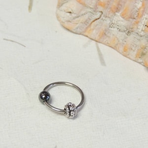 Hematite Cartilage Hoop Earring with Removable Bead, CBR Captive Bead Rings, Tragus Helix Daith Nose Ring, 14g 16g