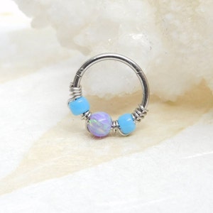 16g 20g Lavender Opal Septum Clicker, Opal Cartilage Hoop, Hinged Clicker, Septum Rings, Opal Body Jewelry