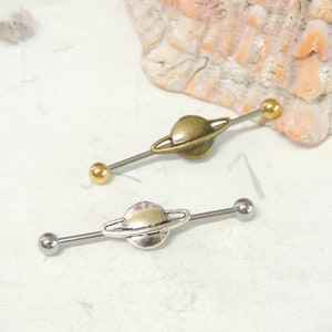 Saturn Industrial Barbell, Industrial Bar, Scaffold Earring, Industrial Piercings, Trendy Body Jewelry