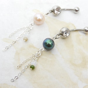 Pearl Dangle Belly Ring You Choose Color, 14g Surgical Steel Belly Ring, Bridal Body Jewelry