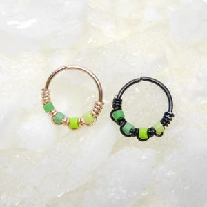Green Ombre Snug Fitting Nose Hoop Ring, Ombre Nose Ring, Cartilage Hoop Earring, Bohemian Nose Jewelry, Seamless Hoop, Nose Hoop with Beads