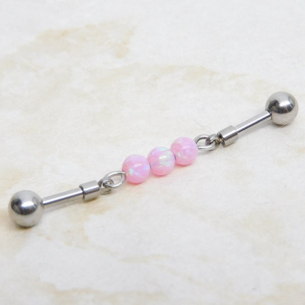 Opal Industrial Barbell You Choose Color, 14g Surgical Steel Barbell, Scaffold Industrial Bar, Upper Ear Cartilage Piercing