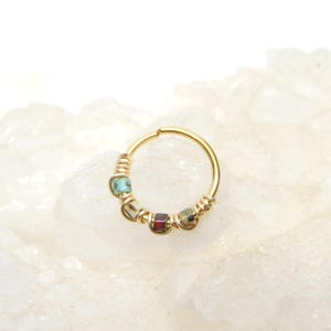 Boho Nose Ring with Picasso Beads, Snug Fitting Nose Hoop Ring, 20g 8mm 10mm Nose Hoop, Cartilage Hoop Earring, Seamless Hoop