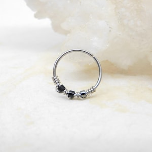 Black Small Nose Hoop Ring, Cartilage Hoop Earring, Tiny Hoop, Conch Hoop Earring, 20g, Boho Jewelry