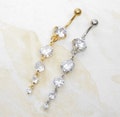 Sparkle Dangle Belly Ring You Choose Gold or Silver and Barbell Style, CZ Dangle Belly Ring, Prong Set Barbell