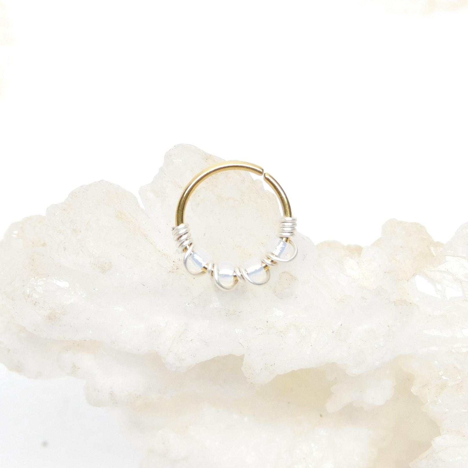 Snug Nose Rings White Beaded Nose Hoop Ring, Snug Fitting 20g 8mm 10mm Nose Hoop Ring ...