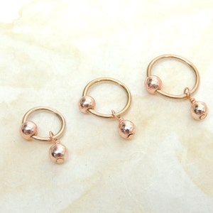 Rose Gold Hematite Cartilage Hoop Earring, CBR Captive Bead Rings, Tragus Helix Daith Nose Ring, Rose Gold Hoop