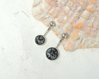 Snowflake Obsidian Belly Ring You Choose 8mm or 10mm Stone, Non Dangle Belly Ring, Gemstone Belly Ring, Simple Belly Ring, Navel Ring