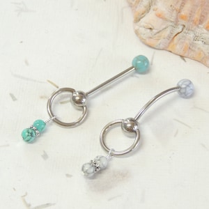Turquoise VCH Vertical Clitoral Hood Barbell 14g Straight or Curved Bar, Intimate Piercing Jewelry, Genital Piercing