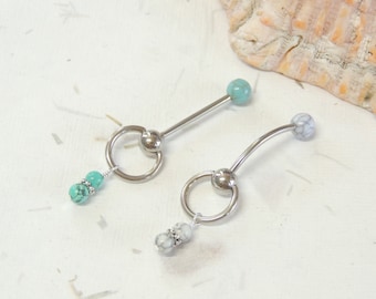 Turquoise VCH Vertical Clitoral Hood Barbell 14g Straight or Curved Bar, Intimate Piercing Jewelry, Genital Piercing