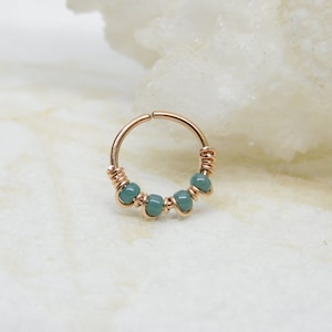 20g 8mm 10mm Eucalyptus Green Rose Gold Nose Hoop Cartilage Hoop Earring, Septum Nose Ring Hoop, Bohemian Nose Jewelry, Seamless Hoop