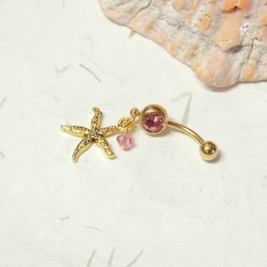 Gold Starfish Belly Button Ring, Dangle Belly Ring, Gold Belly Ring, Starfish Jewelry, Nautical Beach Belly Ring image 6