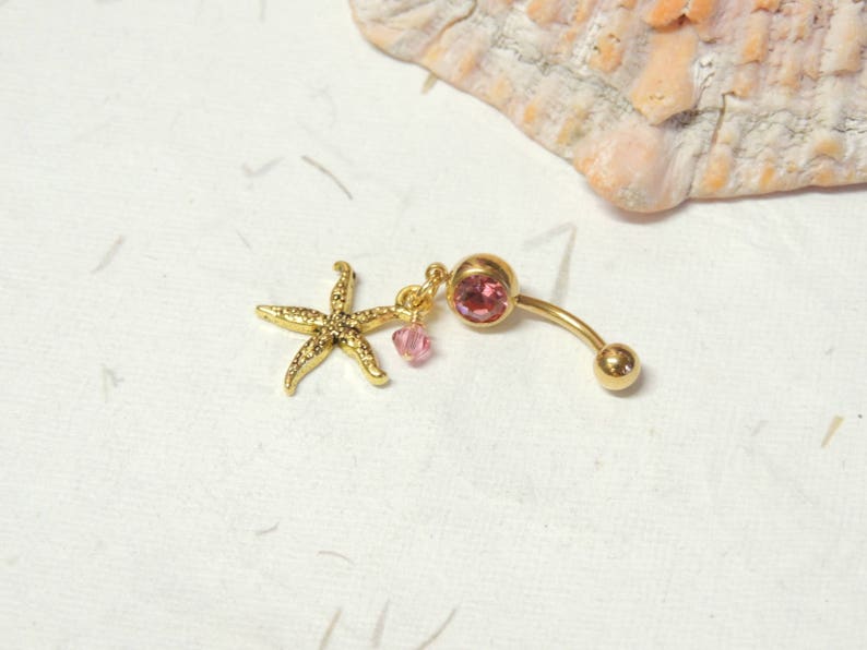 Gold Starfish Belly Button Ring, Dangle Belly Ring, Gold Belly Ring, Starfish Jewelry, Nautical Beach Belly Ring image 6