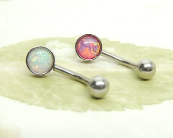 Small Pink or White Fire Opal Belly Ring, Non Dangle Belly Button Navel Rings, Simple Belly Ring, Opal Body Jewelry