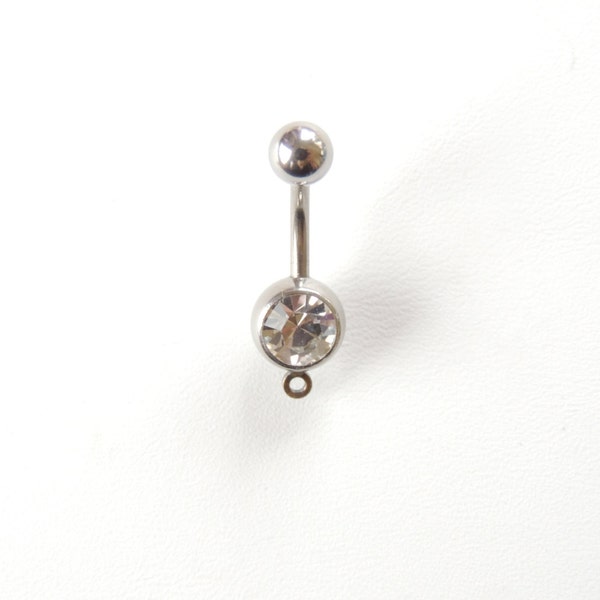 Add a Charm Belly Ring 1 pc, Clear Crystal Belly Ring with Loop, 14g Surgical Steel Barbell, DIY Belly Ring Jewelry Making Supplies.