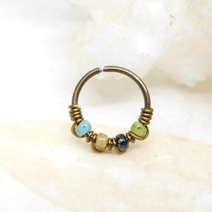 Picasso Bead Bronze Niobium Nose Hoop, 20g 8mm 10mm Nose Hoop, Tragus Hoop Earring, Hypoallergenic Hoop, Snug Fitting Nose Ring