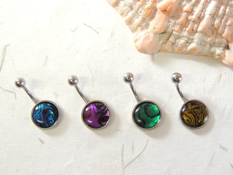 Non Dangle Belly Ring Navel Piercings Simple Belly Ring Shell Belly Ring Abalone Shell Belly Button Ring You Choose Color