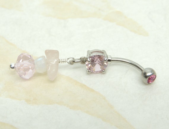 Surgical Steel Rose Quartz Stone Prong Set Belly Button Ring Surgical Steel Rose Quartz Stone Prong Set Belly Button Ring