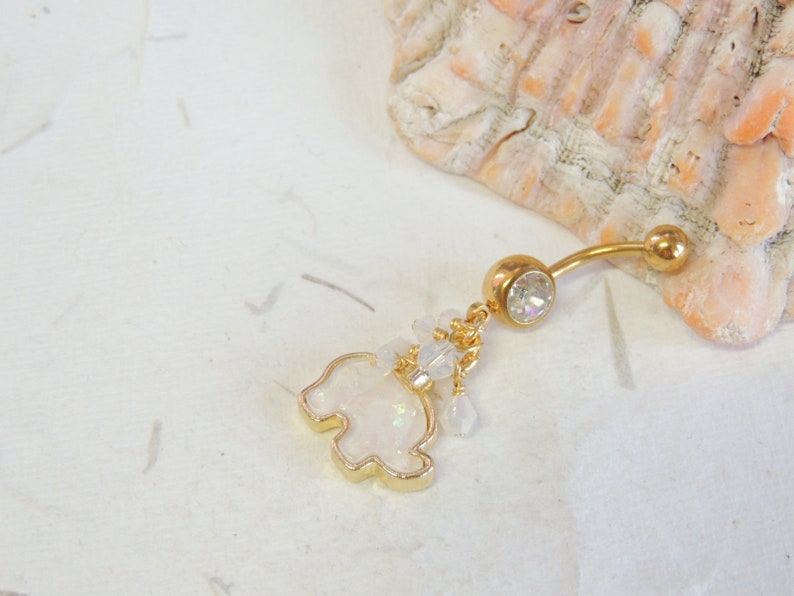 Opal Body Jewelry White Opal Sparkle Elephant Belly Ring Dangle Belly Ring Gold Belly Ring Opal Belly Rings