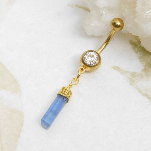 Kyanite Dangle Belly Ring, Gemstone Belly Ring, Navel Rings, Body Jewelry, Surgical Steel