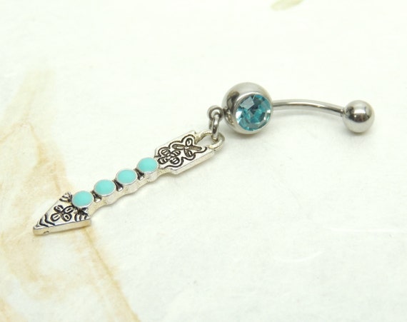 316L Surgical Steel Turquoise Arrow Belly Button Ring 316L Surgical Steel Turquoise Arrow Belly Button Ring