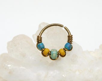 Turquoise Bronze Niobium Nose Hoop Ring, Tragus Helix Cartilage Hoop Earring, Boho Bohemian