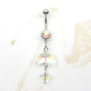 Crescent Moon and Stars Belly Ring You Choose Color, Navel Ring, Moon Belly Ring, Celestial Jewelry