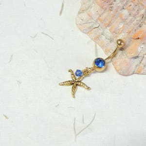 Gold Starfish Belly Button Ring, Dangle Belly Ring, Gold Belly Ring, Starfish Jewelry, Nautical Beach Belly Ring image 4