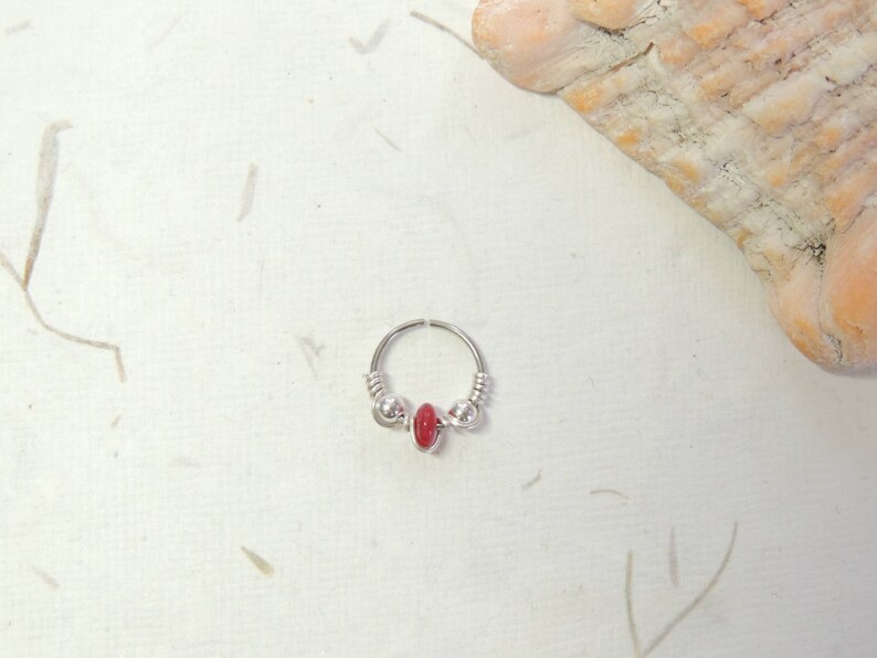 Cartilage Hoop Earring Wire Wrapped Ruby Beaded Nose Hoop Tragus Helix Orbital Cartilage Hoop Earring 20g Endless Hoops