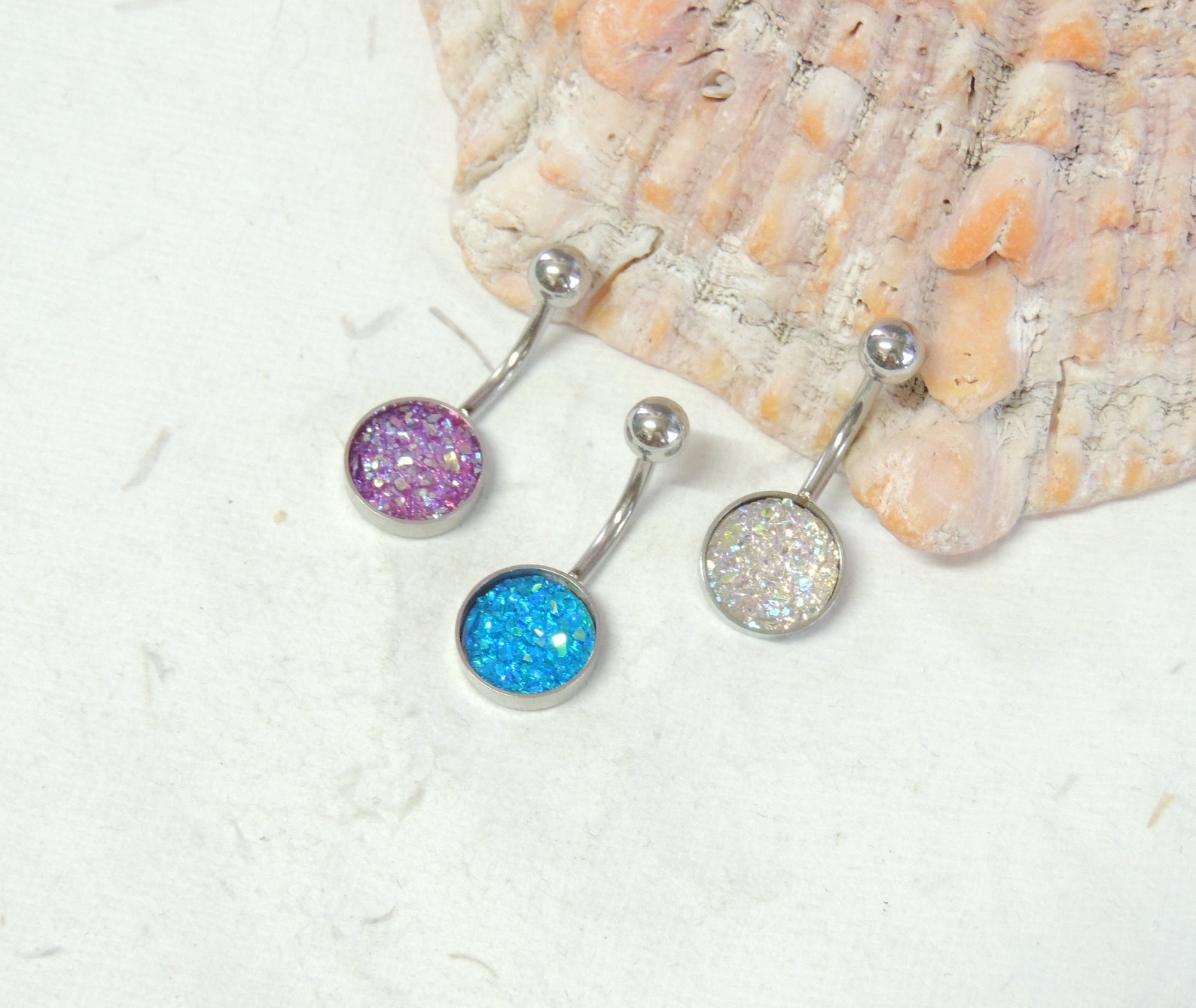 Small 10mm Druzy Sparkle Belly Button Ring You Choose Color Etsy