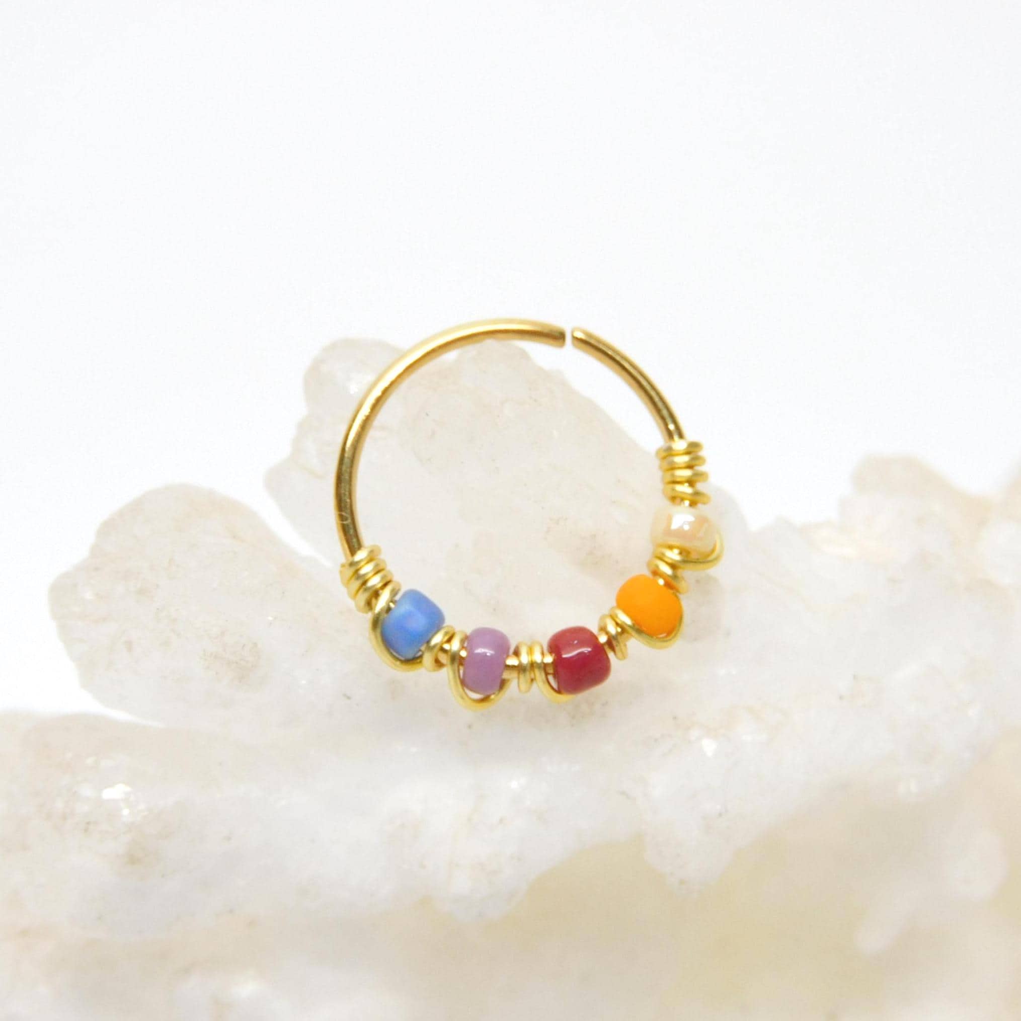 Snug Nose Rings Sunset Nose Hoop, 20g Tiny Nose Ring With Beads, Bohemian Jewelry, Snug ...