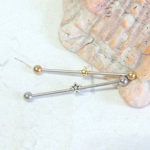 16g Star Industrial Barbell, Surgical Steel Barbell, Scaffold Earring, 16g Barbell, Industrial Bar, Upper Ear Cartilage Earring image 2