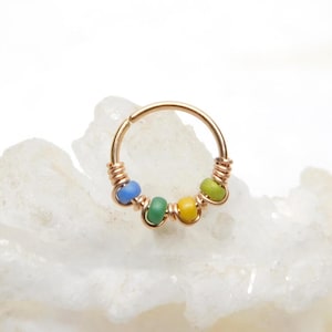 Ocean Vibes Snug Fitting Nose Ring, 20g 8mm 10mm Nose Hoop, Nose Hoop with Beads, Tragus Cartilage Hoop Earring, Bendable Hoop