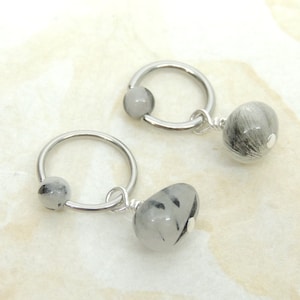 Natural Rutilated Quartz Cartilage Hoop Earring, CBR Captive Bead Ring, Tragus Helix Earring, Hoop Belly Ring