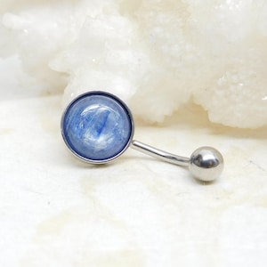 Kyanite Belly Ring 10mm Stone, Gemstone Belly Ring, Navel Rings, Non-Dangle Surgical Steel Belly Ring, Body Jewelry